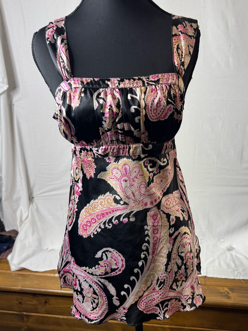 Self Esteem Women Y2K Babydoll Satin Going Out Top Sz M Boho Paisley Square Neck